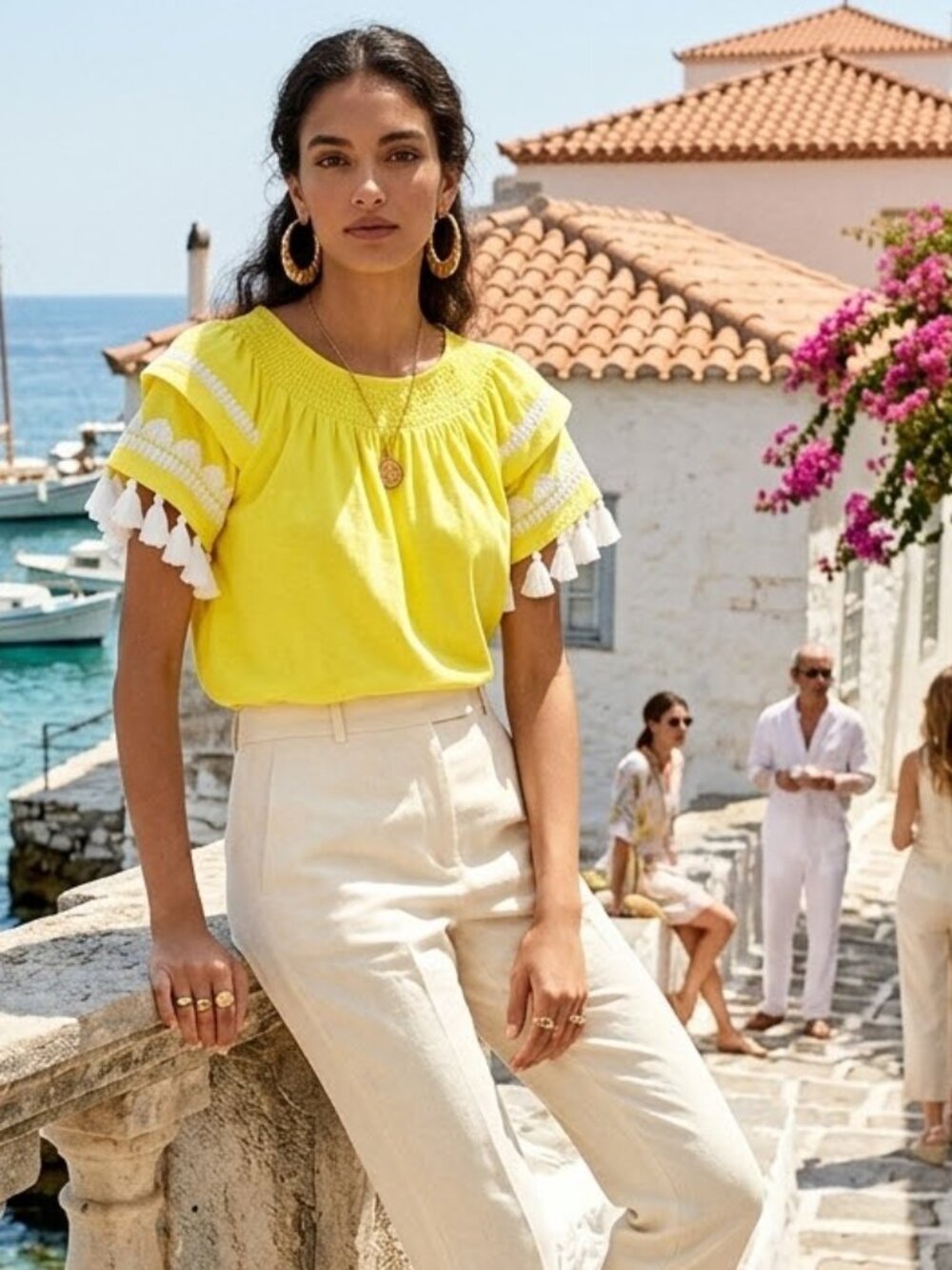 Lilly Pulitzer Nailah Tassel Sleeve Lillys Lemon Pima Cotton Women's Top